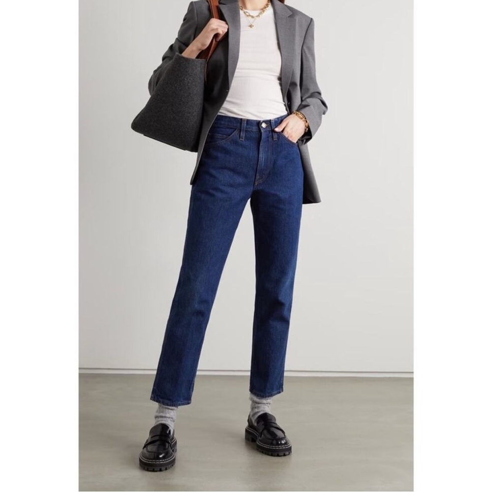 Frame Le Italien Womens Blue Dark Wash High Rise True Straight Jeans.